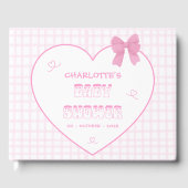 Cute Bow Pastel Pink Gingham Baby Shower ゲストブック (正面)