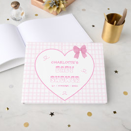 Cute Bow Pastel Pink Gingham Baby Shower ゲストブック