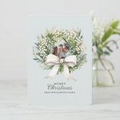 Cute Bow Wreath Photo Christmas シーズンカード (スタンド正面)