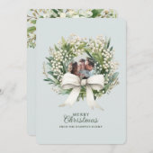 Cute Bow Wreath Photo Christmas シーズンカード (正面/裏面)