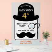 Cute Bowler Hat and Monocle Any Age Birthday Party アクリルサイン (ウェディング)