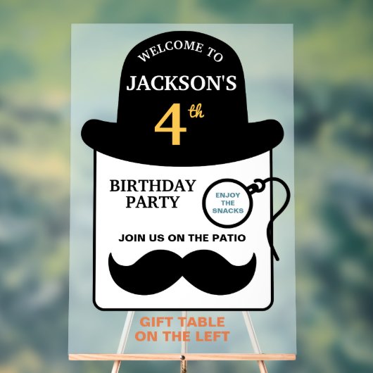 Cute Bowler Hat and Monocle Any Age Birthday Party アクリルサイン (ニュートラル)