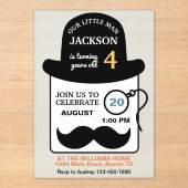 Cute Bowler Hat and Monocle Any Age Birthday Party アクリル招待状 (正面)