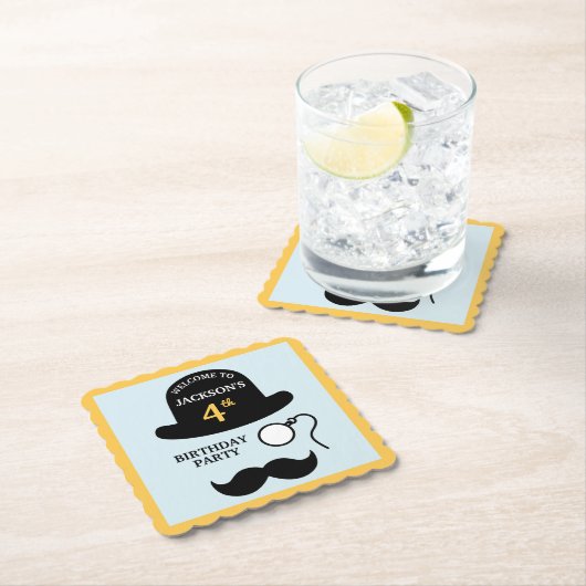 Cute Bowler Hat and Monocle Any Age Birthday Party ペーパーコースター (インサイチュ)