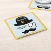Cute Bowler Hat and Monocle Any Age Birthday Party ペーパーコースター (アングル)