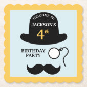 Cute Bowler Hat and Monocle Any Age Birthday Party ペーパーコースター (正面)