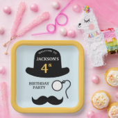 Cute Bowler Hat and Monocle Any Age Birthday Party ペーパープレート (パーティー)