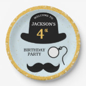 Cute Bowler Hat and Monocle Any Age Birthday Party ペーパープレート (正面)