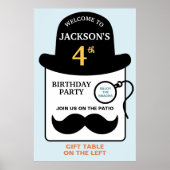 Cute Bowler Hat and Monocle Any Age Birthday Party ポスター (正面)