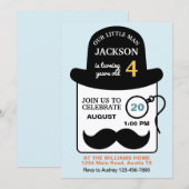 Cute Bowler Hat and Monocle Any Age Birthday Party 招待状 (正面/裏面)