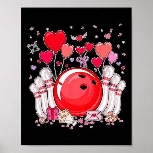 Cute Bowling Ll Valentine Heart Lover Player Bowle ポスター (正面)