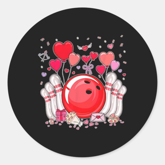 Cute Bowling Ll Valentine Heart Lover Player Bowle ラウンドシール (正面)