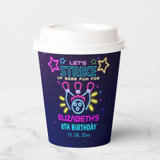 Cute Bowling Neon Birthday Girl 紙コップ (正面)