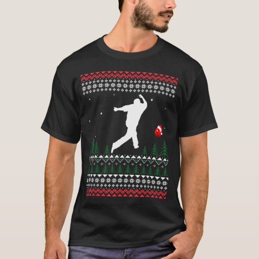 Cute Bowling Player Santa Claus Hat Ugly Christmas Tシャツ (正面)