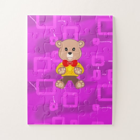 Cute Bowtie Teddy Bear Pink Geometric  ジグソーパズル (縦)