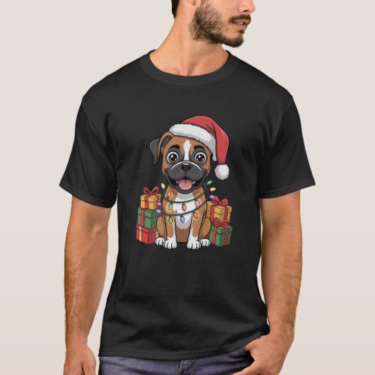 Cute Boxer Christmas Xmas Design Funny Dog Lover H Tシャツ (正面)