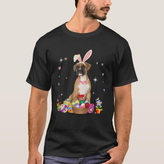 Cute Boxer Dog Easter Day Bunny Eggs Easter Costum Tシャツ (正面)