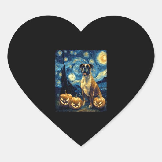 Cute Boxer Halloween Jack O Lantern Pumpkin Face S ハートシール (正面)