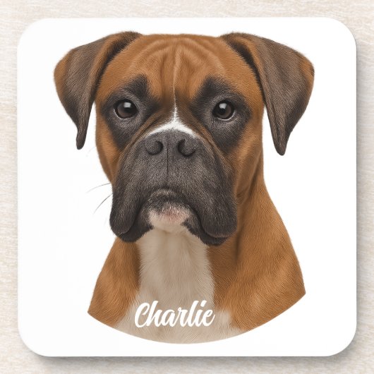 Cute Boxer Personalized Beverage Coaster Set コースター (正面)