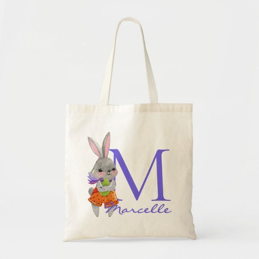 Cute Boy Easter Bunny Initial and Name Tote Bag トートバッグ (正面)