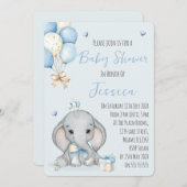 Cute Boy Elephant Prince Baby Shower Invitation 招待状 (正面/裏面)