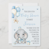 Cute Boy Elephant Prince Baby Shower Invitation 招待状 (正面)