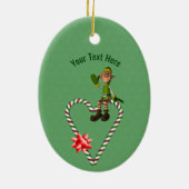 Cute Boy Elf Candy Cane Holiday Personalized セラミックオーナメント (裏面)