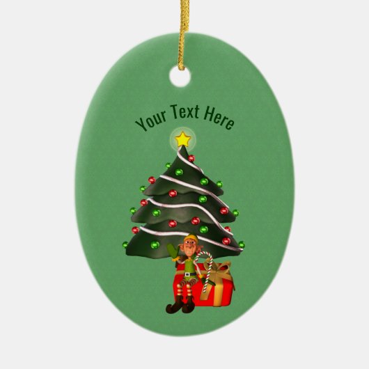 Cute Boy Elf Tree Holiday Personalized セラミックオーナメント (正面)