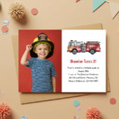 Cute Boy Firefighter Photo Kids 2nd Birthday Party 招待状