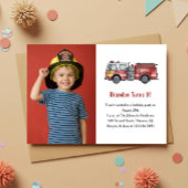 Cute Boy Firefighter Photo Kids 3rd Birthday Party 招待状