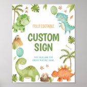 Cute Boy Jungle Dinosaur Birthday Party Table Sign ポスター (正面)