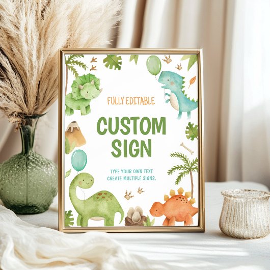 Cute Boy Jungle Dinosaur Birthday Party Table Sign ポスター