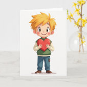 Cute Boy Love Heart Card カード (黄色い花)