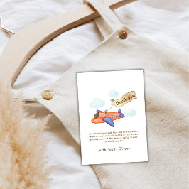 Cute Boy Minimal Aviator Airplane Baby Shower  サンキューカード