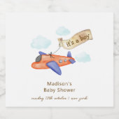 Cute Boy Minimal Aviator Airplane Baby Shower  スパークリングワインラベル (シングルラベル)