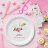 Cute Boy Minimal Aviator Airplane Baby Shower  ペーパープレート (パーティー)
