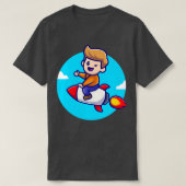 Cute Boy Riding Rocket Cartoon Illustration Tシャツ (デザイン正面)