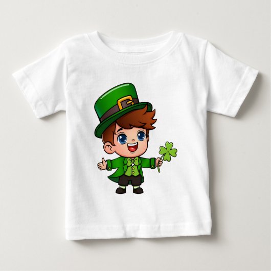 Cute Boy Saint Patrick Costume Holding Lucky  ベビーTシャツ (正面)