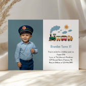 Cute Boy Train Photo Kids 3rd Birthday Party 招待状