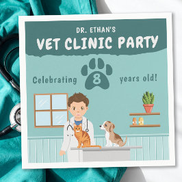 Cute Boy Veterinarian Vet Animal Clinic Birthday スタンダードカクテルナプキン