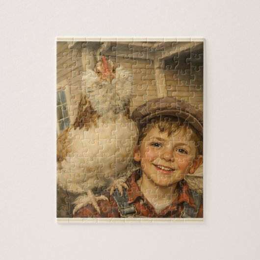 Cute Boy With Chicken Jigsaw Puzzle ジグソーパズル (縦)