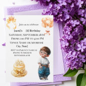 Cute Boy with Glasses 5th Birthday Party Invitatio 招待状