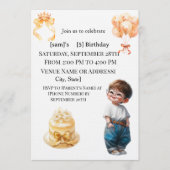 Cute Boy with Glasses 5th Birthday Party Invitatio 招待状 (正面)