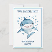 Cute Boys Custom Blue Shark Happy 3rd Birthday カード (正面)