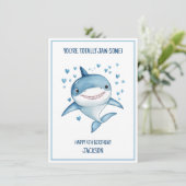 Cute Boys Custom Blue Shark Happy 4th Birthday カード (スタンド正面)