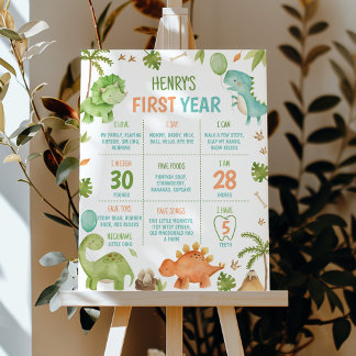 Cute Boys Dinosaur Birthday Party Milestone Poster ポスター