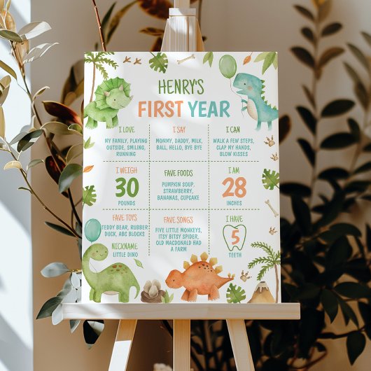 Cute Boys Dinosaur Birthday Party Milestone Poster ポスター