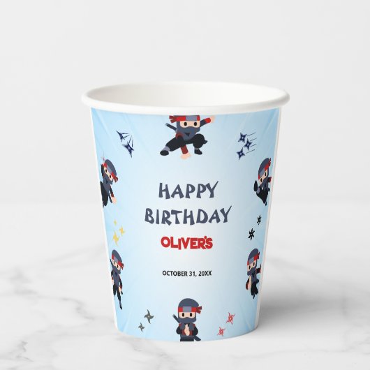 Cute Boys Ninja Warrior Karate kids 3rd Birthday 紙コップ (裏面)