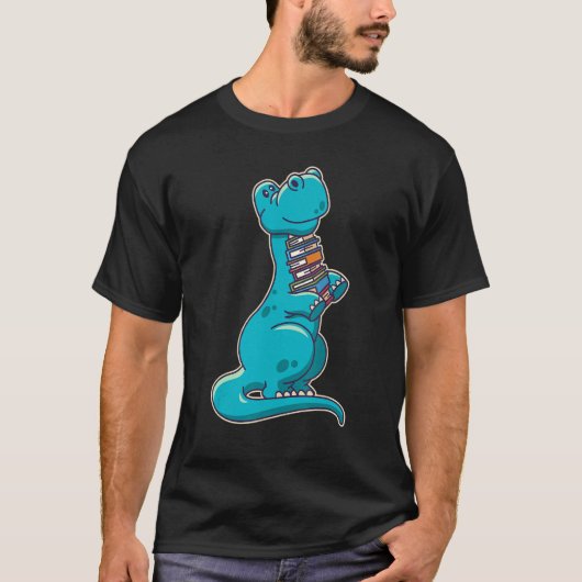 Cute Brachiosaurus Dinosaur With Books Tシャツ (正面)