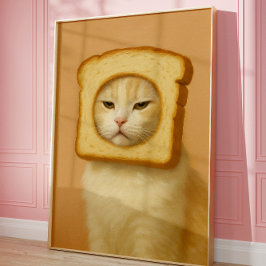 Cute Bread Cat Funny Aesthetic Wall Art Print ポスター